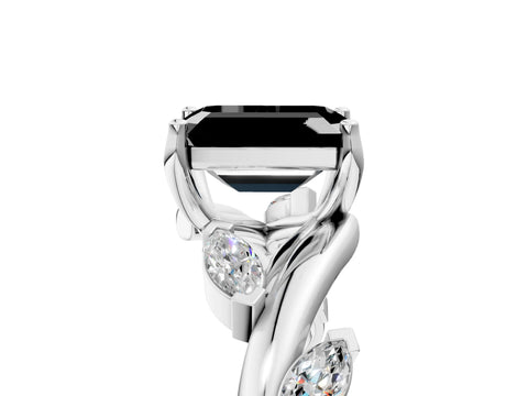 White gold Fancy Black Emerald Cut Solitaire Twisted Band Marquise Accent Prong Setting Ring_5