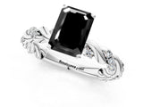 White gold Fancy Black Emerald Cut Solitaire Twisted Band with Pavé Accents and Four-Prong Setting_1