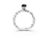 White gold Fancy Black Emerald Cut Solitaire Twisted Band with Pavé Accents and Four-Prong Setting_3