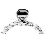 White gold Fancy Black Emerald Cut Solitaire Twisted Band with Pavé Accents and Four-Prong Setting_4