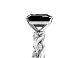 White gold Fancy Black Emerald Cut Solitaire Twisted Band with Pavé Accents and Four-Prong Setting_5