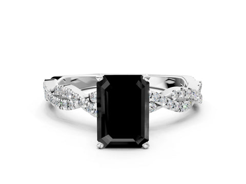 White gold Fancy Black Emerald Cut Solitaire Twisted Pave Band with Four-Prong Setting_15