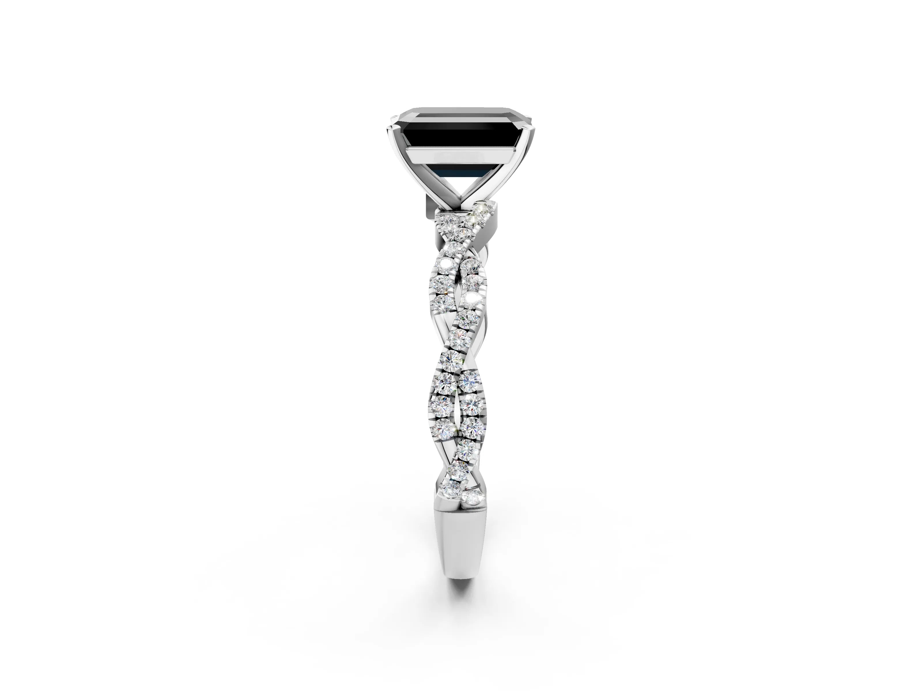 White gold Fancy Black Emerald Cut Solitaire Twisted Pave Band with Four-Prong Setting_17