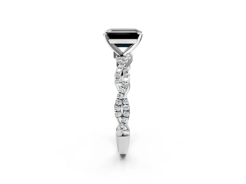 White gold Fancy Black Emerald Cut Solitaire Twisted Pave Band with Four-Prong Setting_17