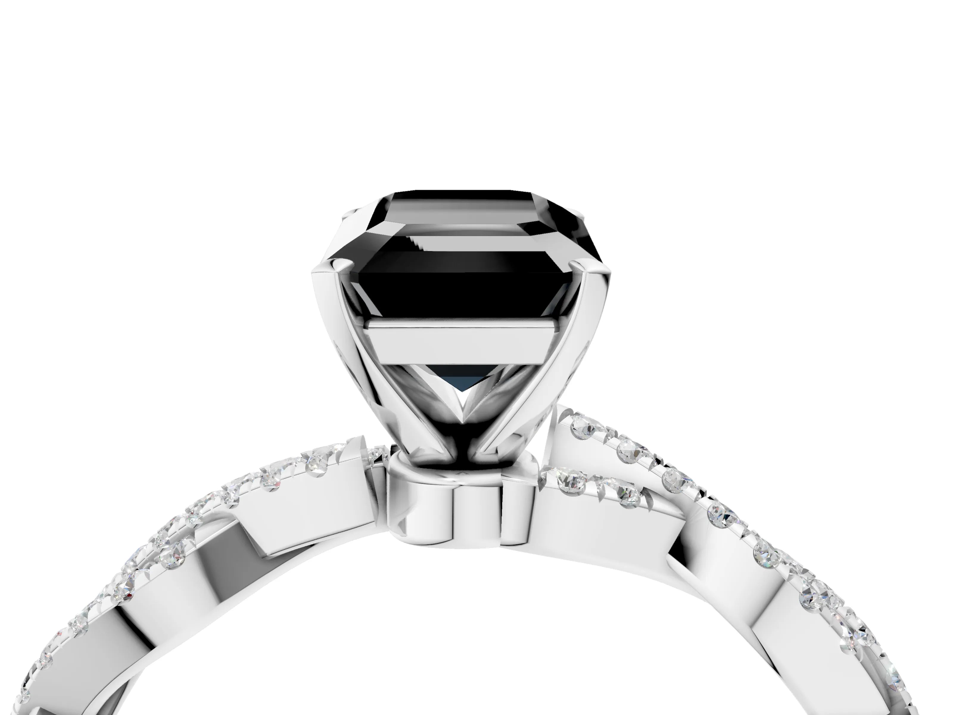 White gold Fancy Black Emerald Cut Solitaire Twisted Pave Band with Four-Prong Setting_19