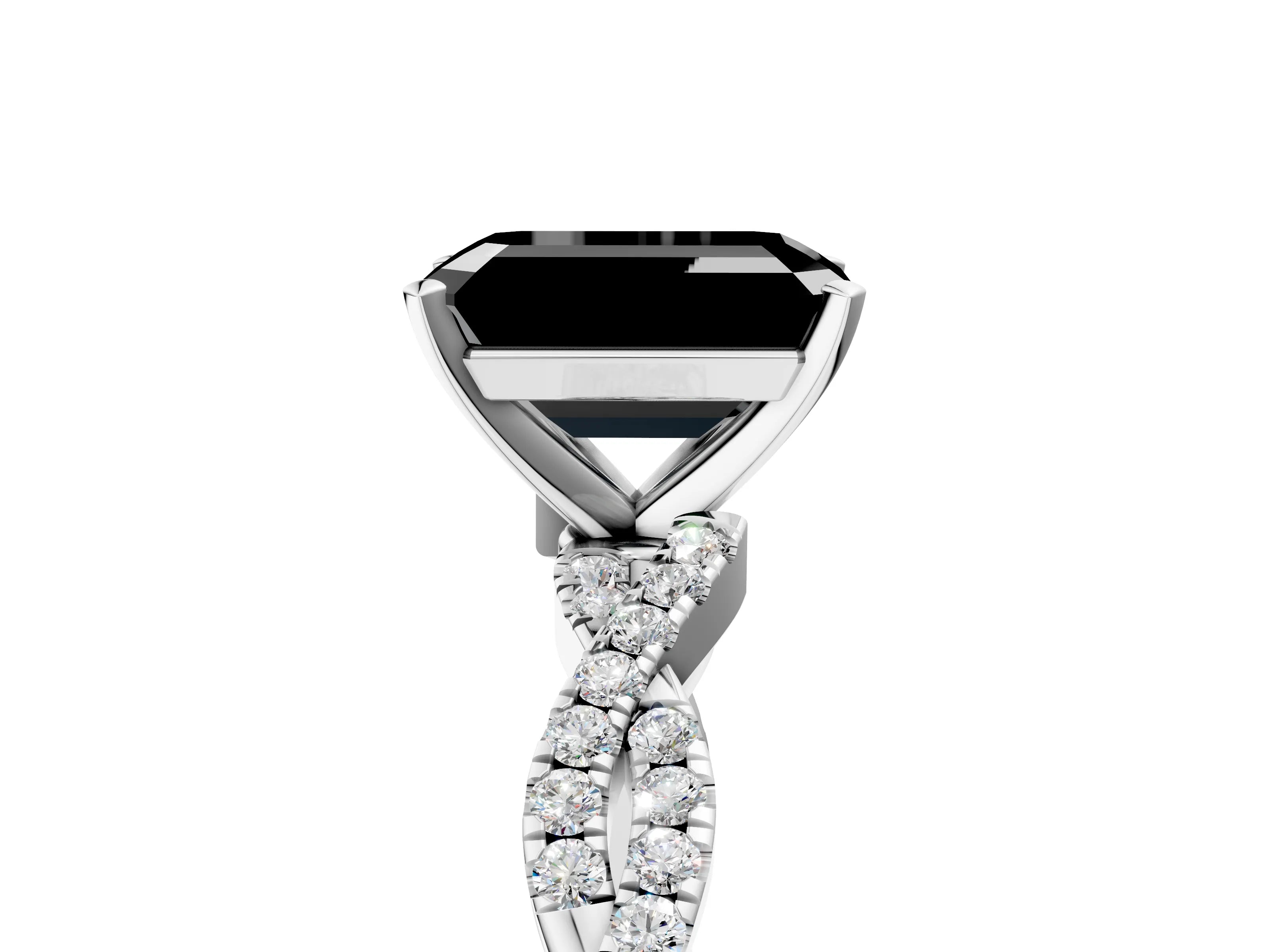 White gold Fancy Black Emerald Cut Solitaire Twisted Pave Band with Four-Prong Setting_20