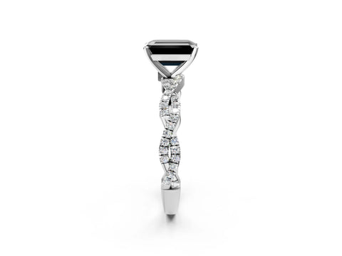 White gold Fancy Black Emerald Cut Solitaire Twisted Pave Band with Four-Prong Setting_5