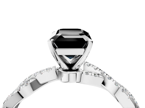 White gold Fancy Black Emerald Cut Solitaire Twisted Pave Band with Four-Prong Setting_7