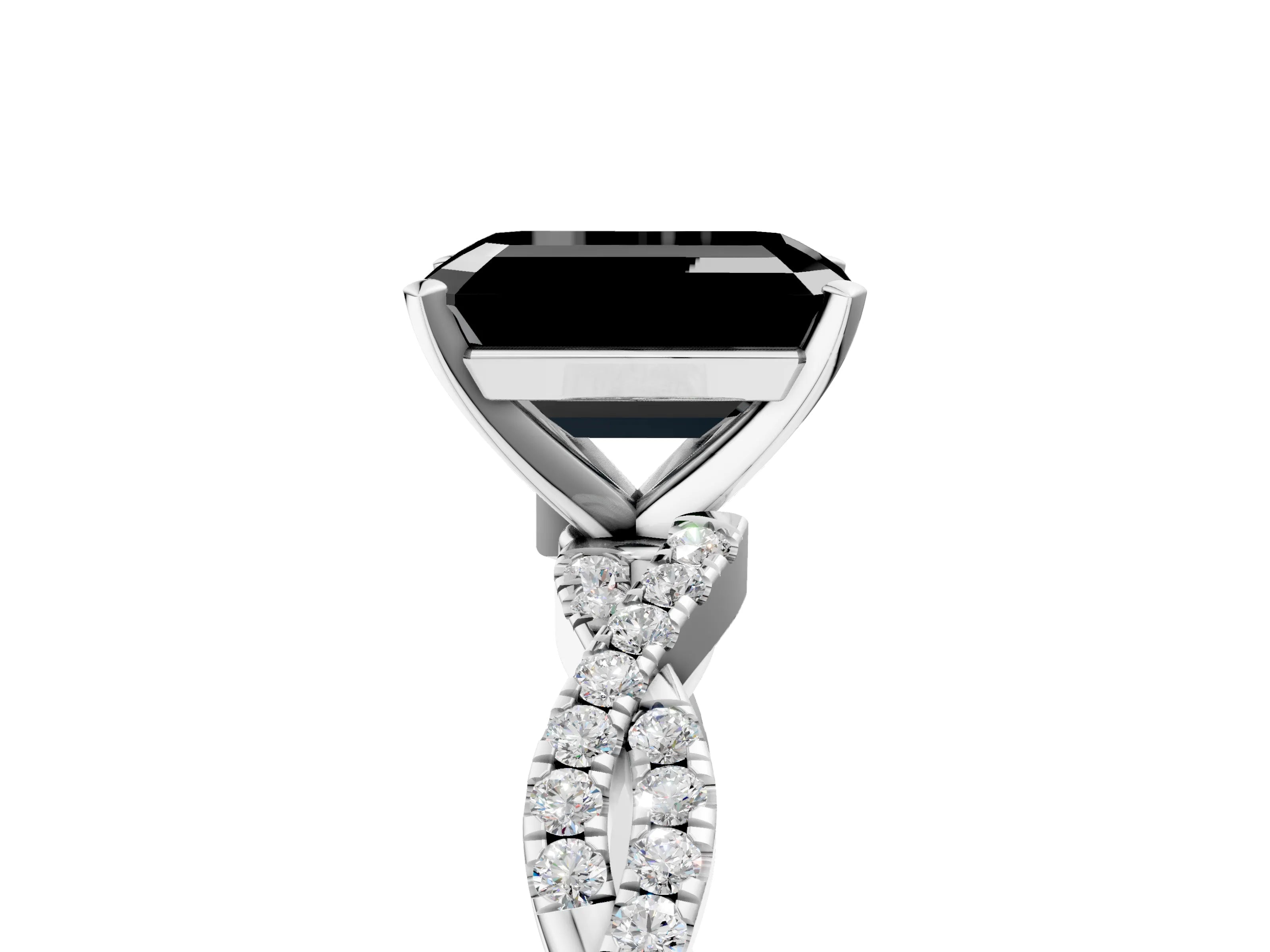 White gold Fancy Black Emerald Cut Solitaire Twisted Pave Band with Four-Prong Setting_8