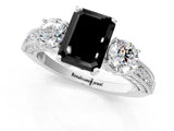 White gold Fancy Black Emerald Cut Three-Stone Diamond Ring with Pavé Band and Four-Prong Setting_13