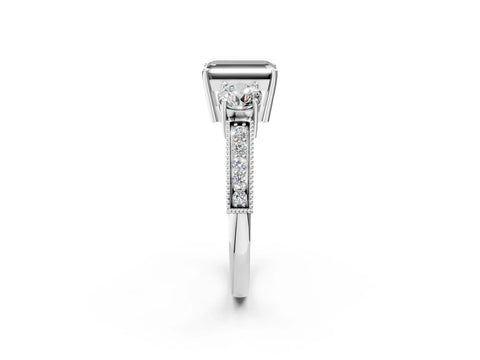 White gold Fancy Black Emerald Cut Three-Stone Diamond Ring with Pavé Band and Four-Prong Setting_14
