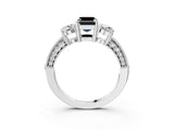 White gold Fancy Black Emerald Cut Three-Stone Diamond Ring with Pavé Band and Four-Prong Setting_15