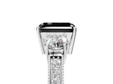 White gold Fancy Black Emerald Cut Three-Stone Diamond Ring with Pavé Band and Four-Prong Setting_17