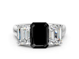 White gold Fancy Black Emerald Cut Three-Stone Diamond Ring with Prong Setting on a Classic Band_12