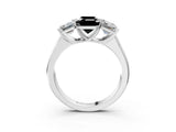 White gold Fancy Black Emerald Cut Three-Stone Diamond Ring with Prong Setting on a Classic Band_15