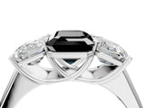 White gold Fancy Black Emerald Cut Three-Stone Diamond Ring with Prong Setting on a Classic Band_16