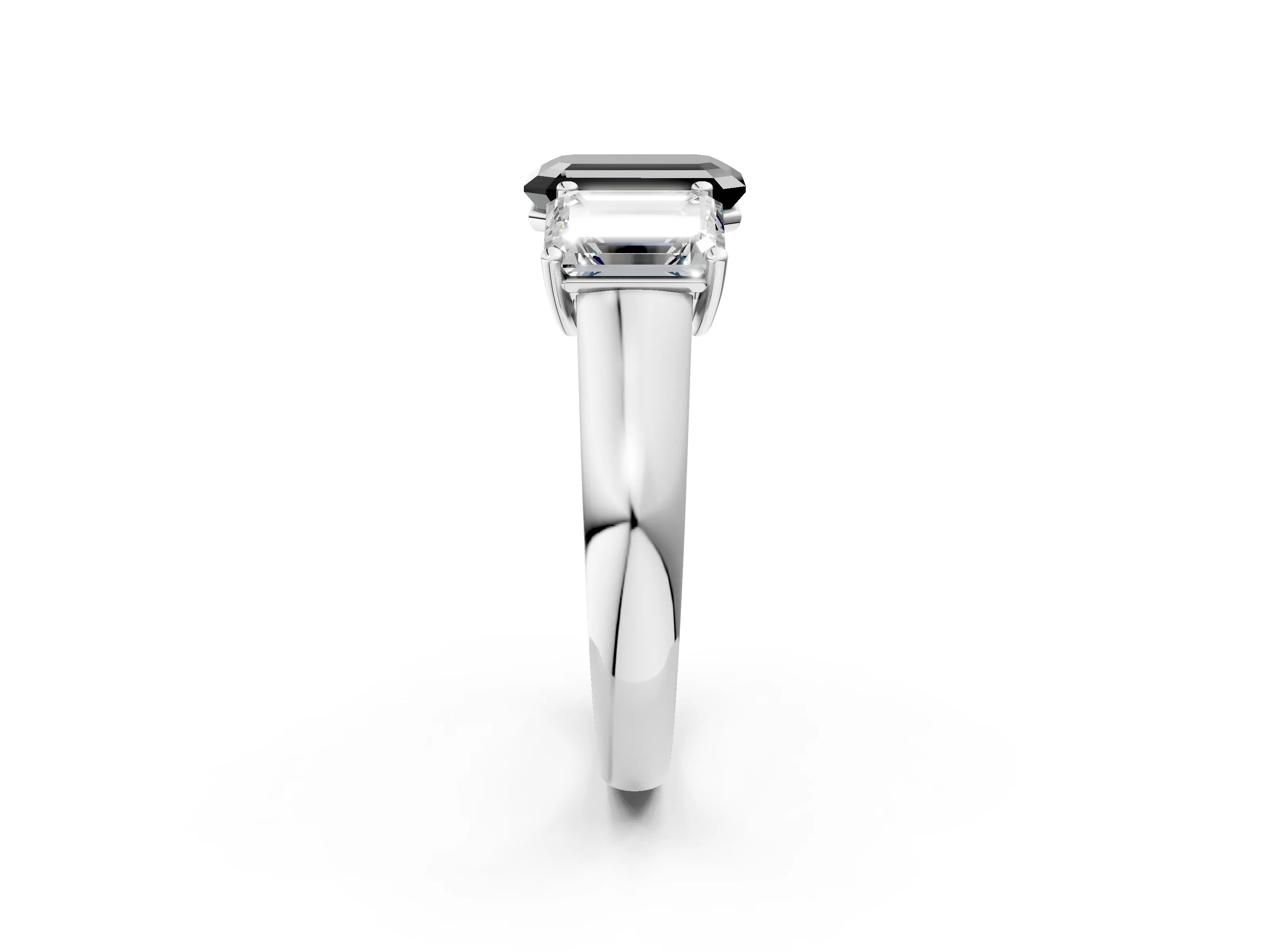 White gold Fancy Black Emerald Cut Three-Stone Diamond Ring with Prong Setting on a Classic Band_2