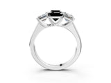 White gold Fancy Black Emerald Cut Three-Stone Diamond Ring with Prong Setting on a Classic Band_21