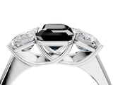 White gold Fancy Black Emerald Cut Three-Stone Diamond Ring with Prong Setting on a Classic Band_22