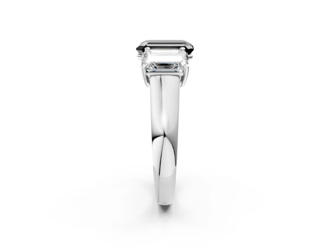 White gold Fancy Black Emerald Cut Three-Stone Diamond Ring with Prong Setting on a Classic Band_2