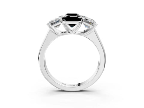 White gold Fancy Black Emerald Cut Three-Stone Diamond Ring with Prong Setting on a Classic Band_3