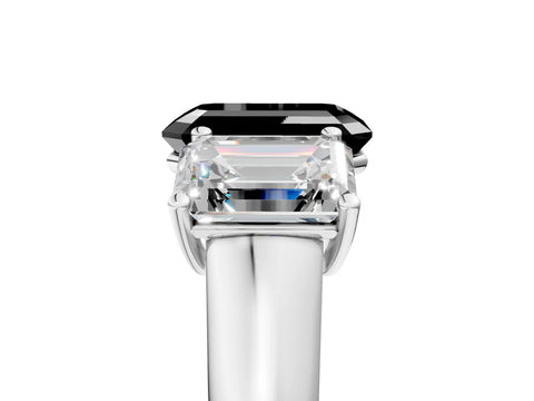 White gold Fancy Black Emerald Cut Three-Stone Diamond Ring with Prong Setting on a Classic Band_5