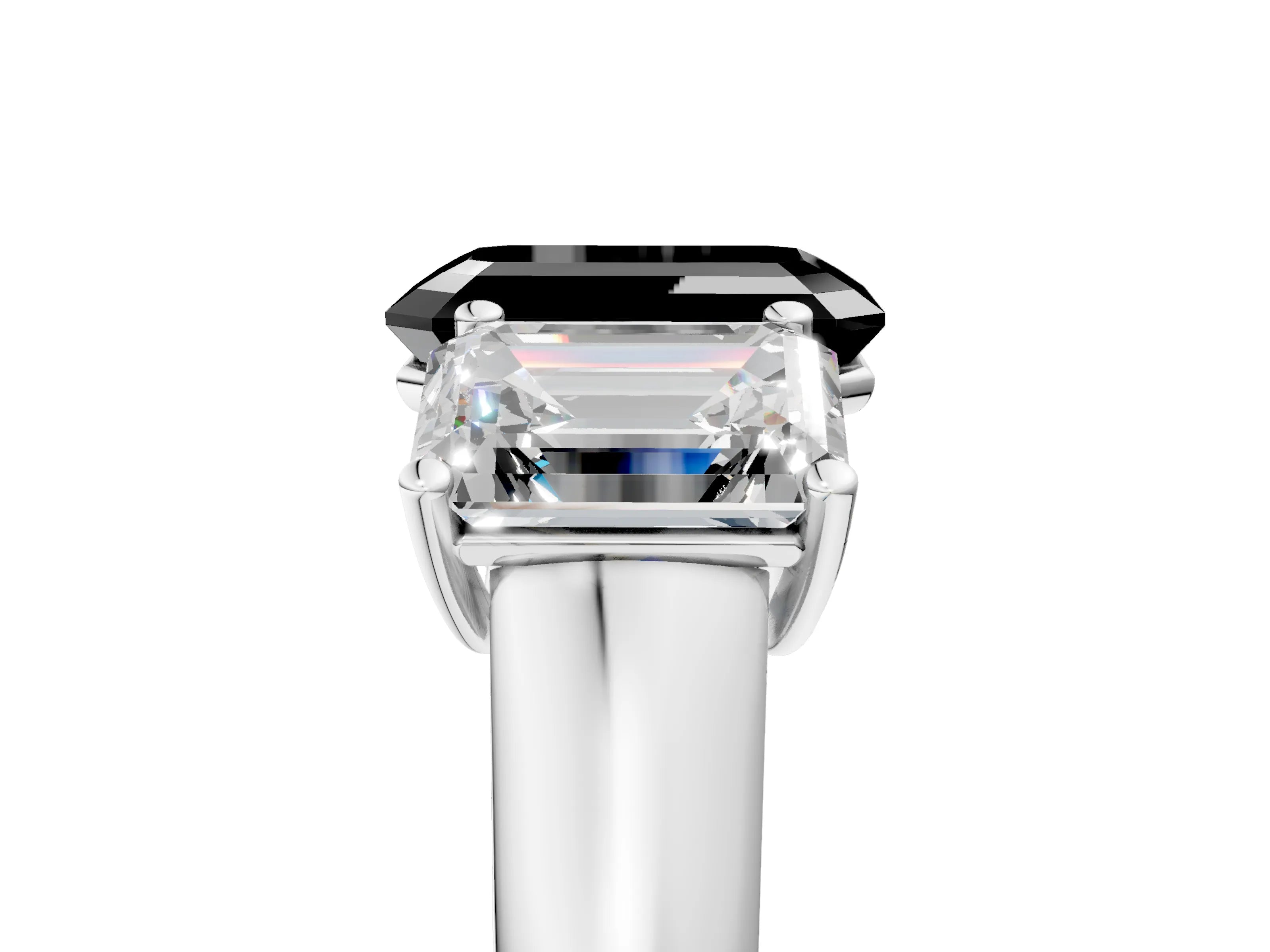 White gold Fancy Black Emerald Cut Three-Stone Diamond Ring with Prong Setting on a Classic Band_5