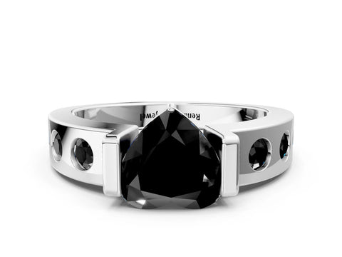 White gold Fancy Black Heart Cut Brilliant Channel-Set Diamond Ring with Bezel Prong Setting_12