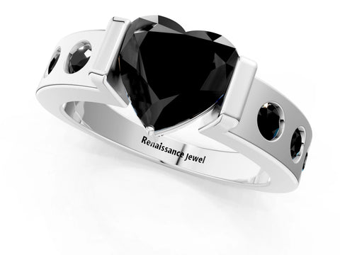 White gold Fancy Black Heart Cut Brilliant Channel-Set Diamond Ring with Bezel Prong Setting_13