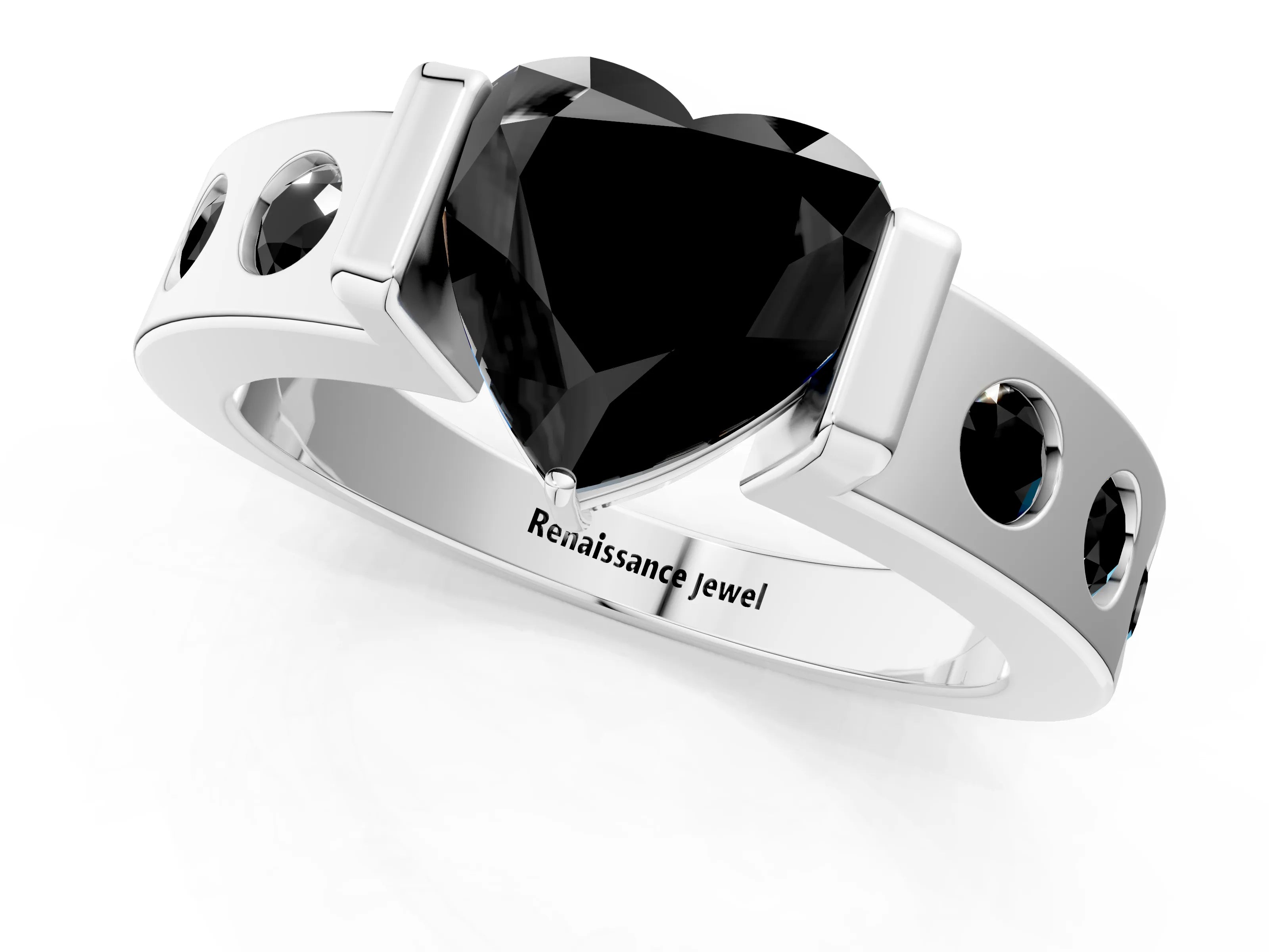 White gold Fancy Black Heart Cut Brilliant Channel-Set Diamond Ring with Bezel Prong Setting_13