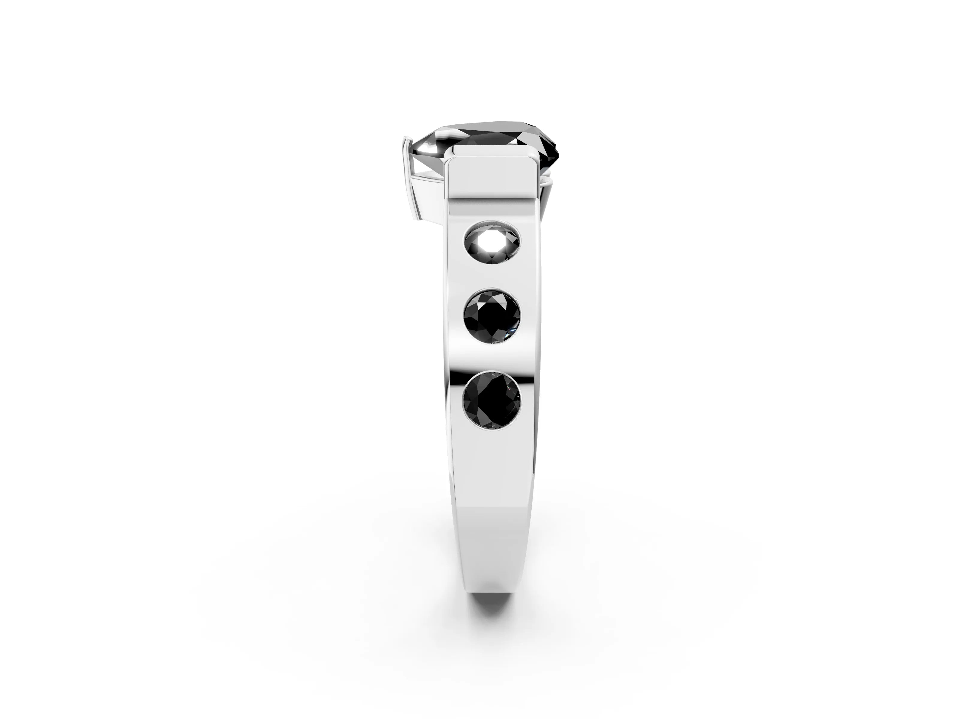 White gold Fancy Black Heart Cut Brilliant Channel-Set Diamond Ring with Bezel Prong Setting_14