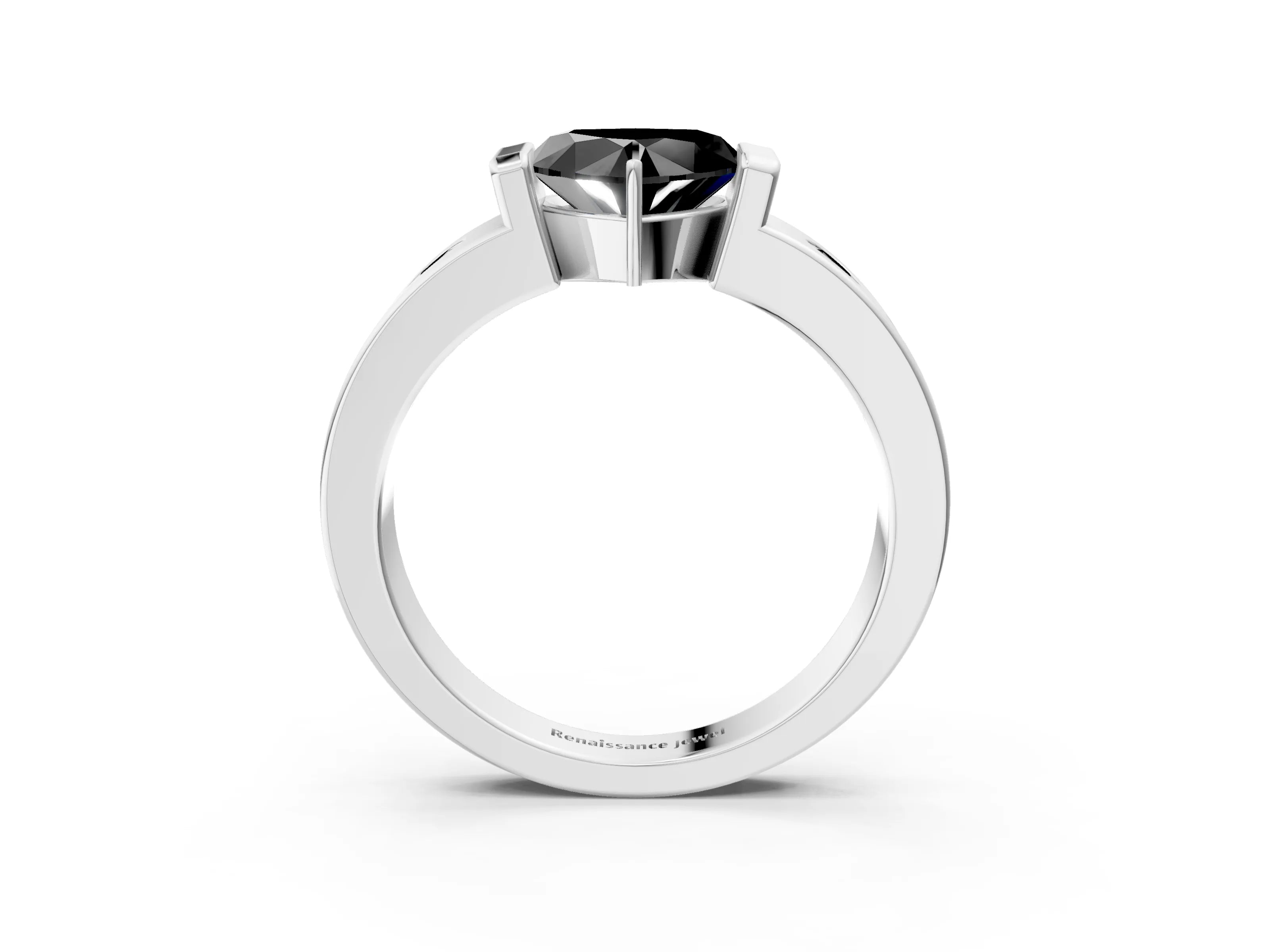 White gold Fancy Black Heart Cut Brilliant Channel-Set Diamond Ring with Bezel Prong Setting_15