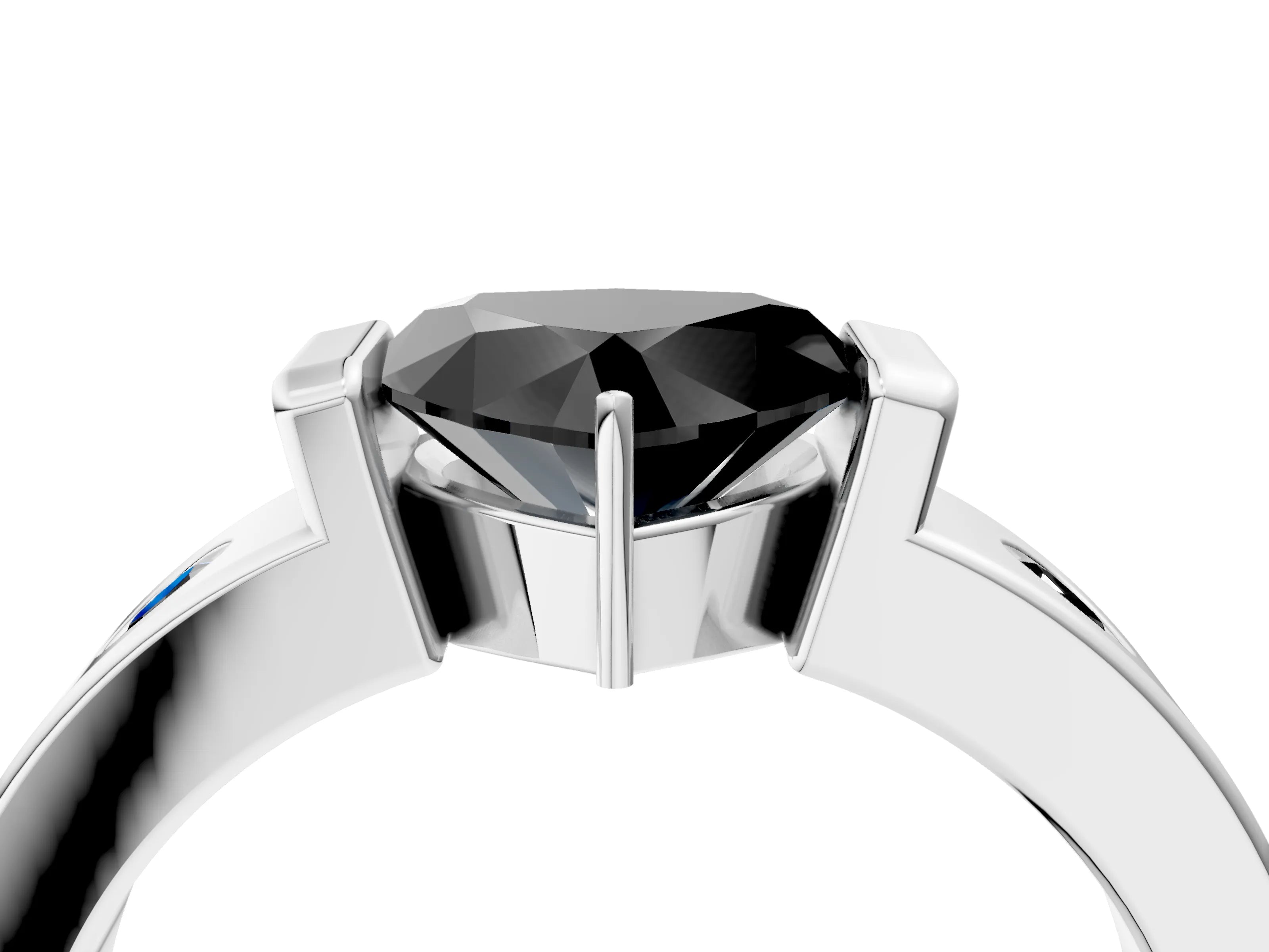 White gold Fancy Black Heart Cut Brilliant Channel-Set Diamond Ring with Bezel Prong Setting_16