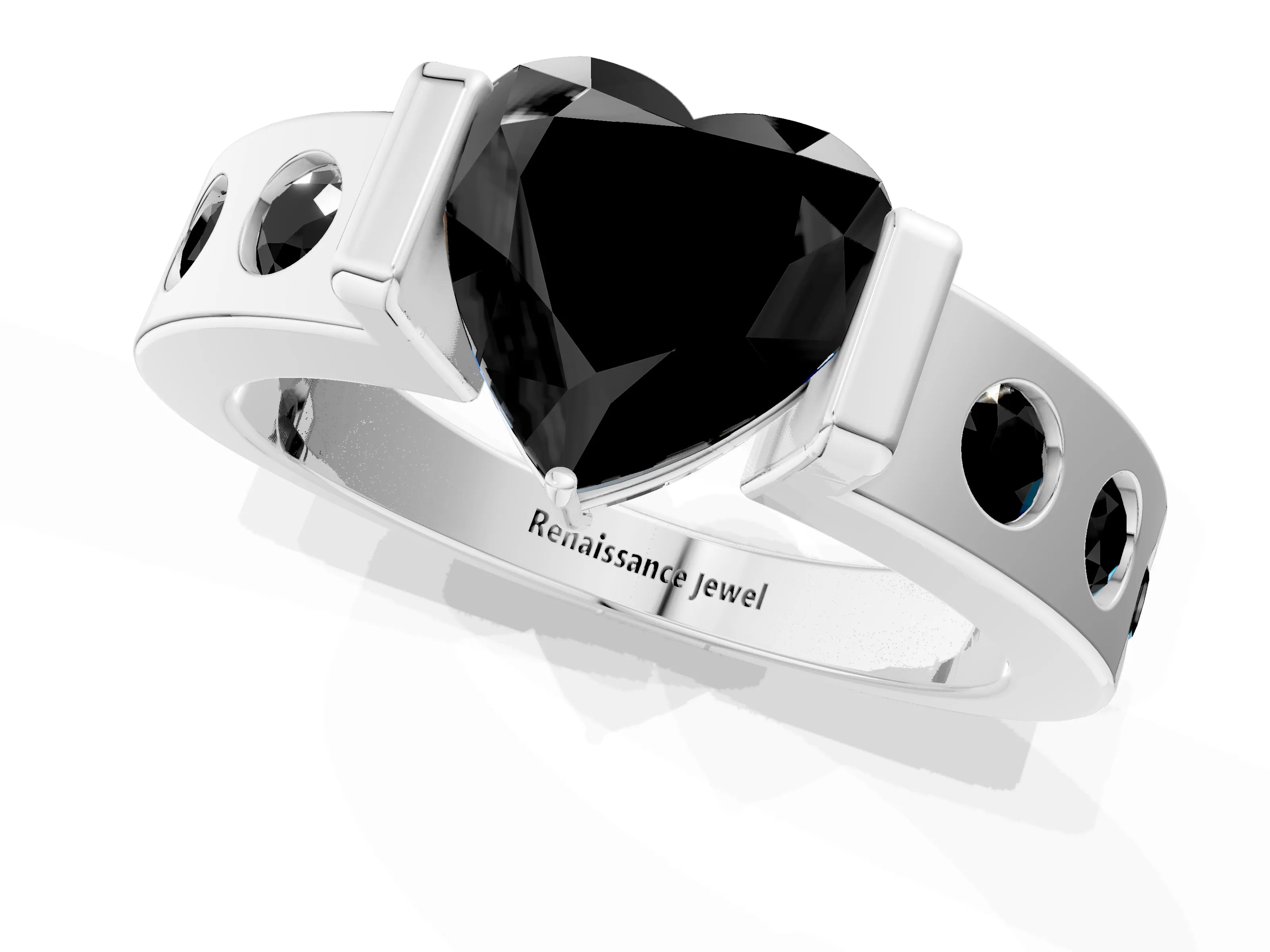White gold Fancy Black Heart Cut Brilliant Channel-Set Diamond Ring with Bezel Prong Setting_1