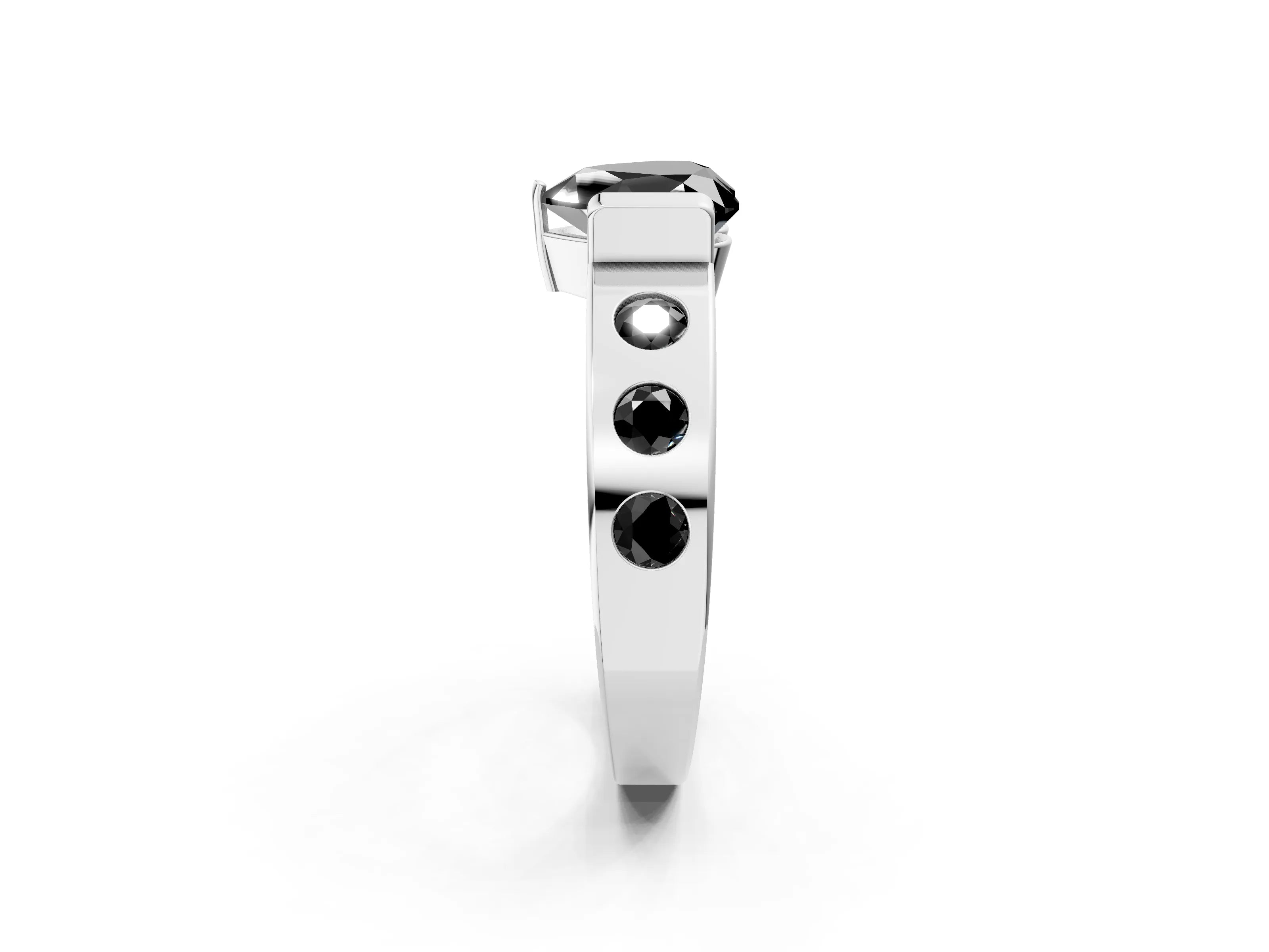 White gold Fancy Black Heart Cut Brilliant Channel-Set Diamond Ring with Bezel Prong Setting_2