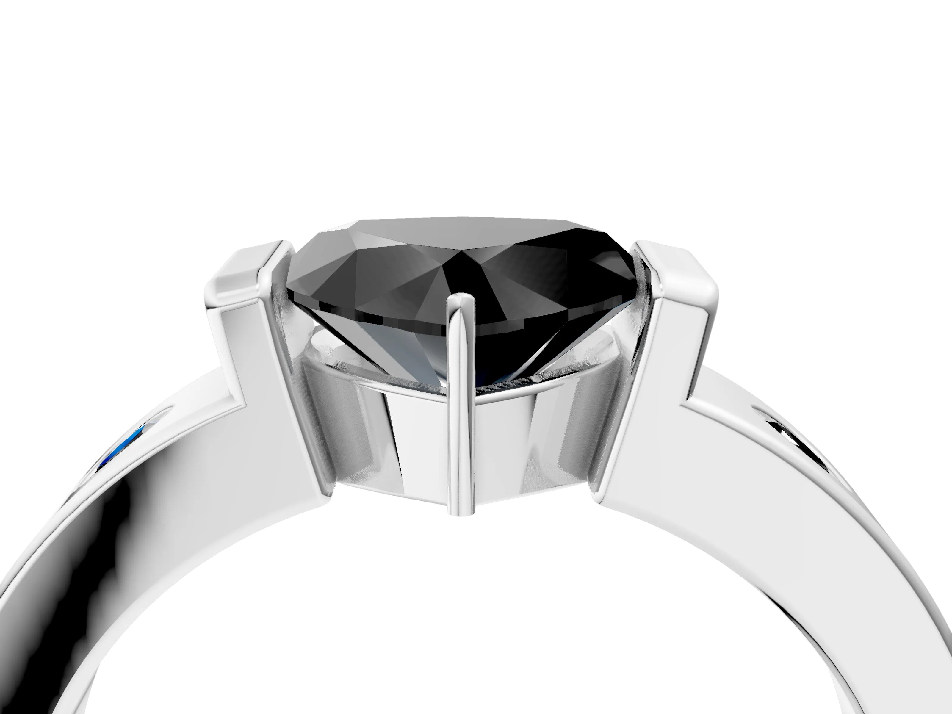 White gold Fancy Black Heart Cut Brilliant Channel-Set Diamond Ring with Bezel Prong Setting_4