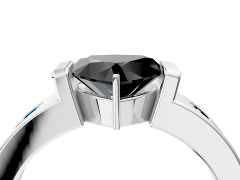 White gold Fancy Black Heart Cut Brilliant Channel-Set Diamond Ring with Bezel Prong Setting_4