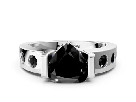 White gold Fancy Black Heart Cut Brilliant Channel-Set Diamond Ring with Bezel Prong Setting