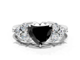 White gold Fancy Black Heart Cut Brilliant Diamond Cluster Accent Solitaire Ring with Prong Setting_12