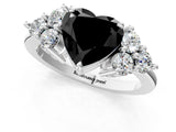 White gold Fancy Black Heart Cut Brilliant Diamond Cluster Accent Solitaire Ring with Prong Setting_13