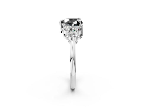 White gold Fancy Black Heart Cut Brilliant Diamond Cluster Accent Solitaire Ring with Prong Setting_14