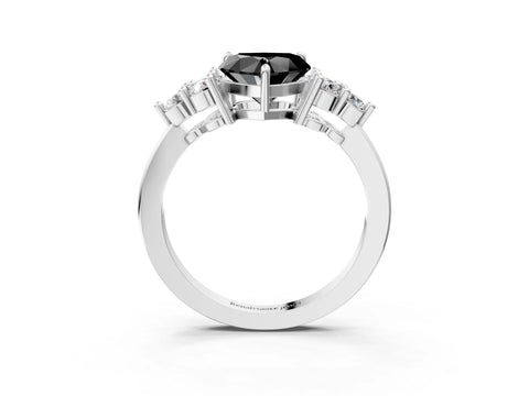 White gold Fancy Black Heart Cut Brilliant Diamond Cluster Accent Solitaire Ring with Prong Setting_15