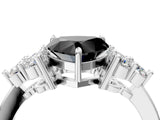 White gold Fancy Black Heart Cut Brilliant Diamond Cluster Accent Solitaire Ring with Prong Setting_16