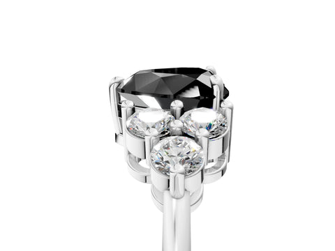 White gold Fancy Black Heart Cut Brilliant Diamond Cluster Accent Solitaire Ring with Prong Setting_17