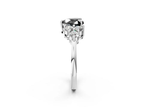 White gold Fancy Black Heart Cut Brilliant Diamond Cluster Accent Solitaire Ring with Prong Setting_2