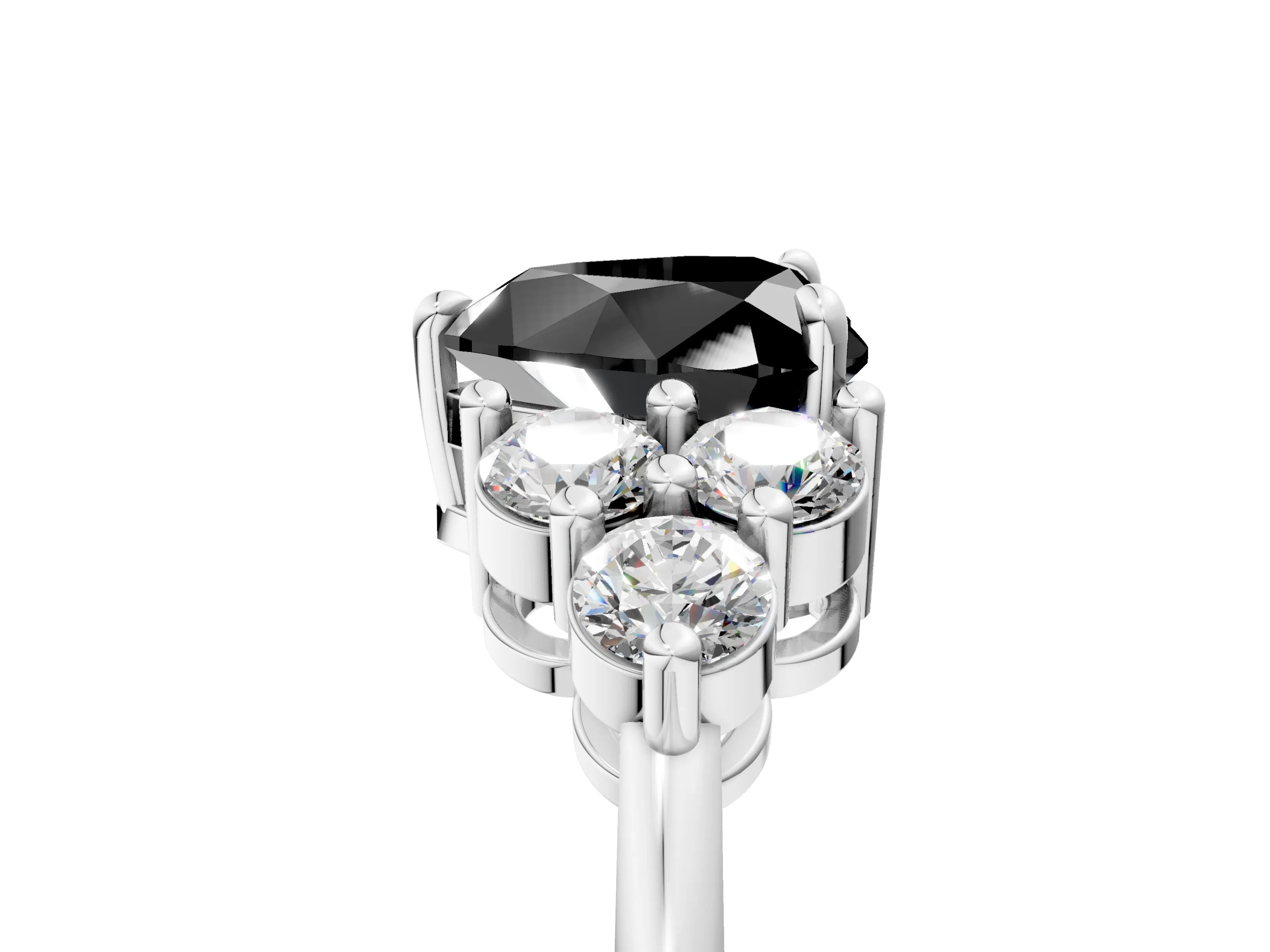White gold Fancy Black Heart Cut Brilliant Diamond Cluster Accent Solitaire Ring with Prong Setting_5