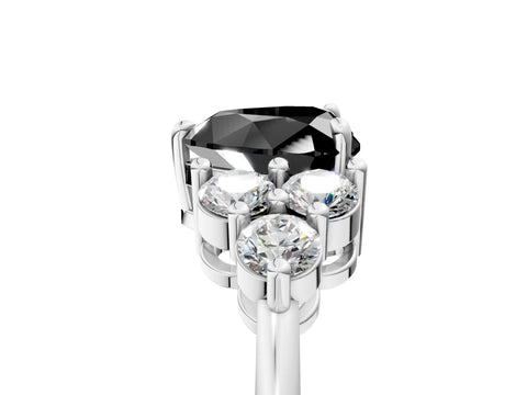 White gold Fancy Black Heart Cut Brilliant Diamond Cluster Accent Solitaire Ring with Prong Setting_5