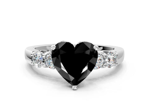 White gold Fancy Black Heart Cut Brilliant Diamond Five-Stone Engagement Ring with Prong Setting on a Classic Band_3