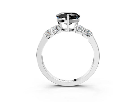 White gold Fancy Black Heart Cut Brilliant Diamond Five-Stone Engagement Ring with Prong Setting on a Classic Band_6