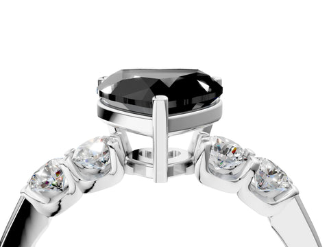 White gold Fancy Black Heart Cut Brilliant Diamond Five-Stone Engagement Ring with Prong Setting on a Classic Band_7